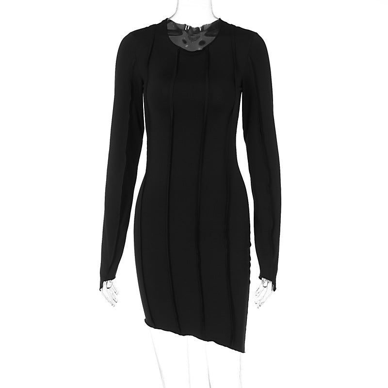 Three dimensional striped slim irregular dress