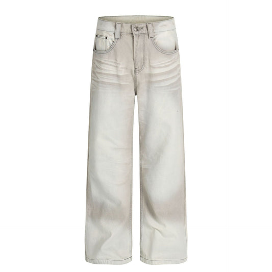 Vintage Unisex Trendy Washed Nostalgic Color High-End Design Men's Loose Straight-Leg Jeans