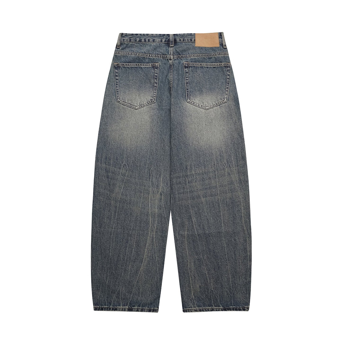 Washed Distressed Cat Whisker Pattern Loose Wide-Legged Knife-Edge Jeans